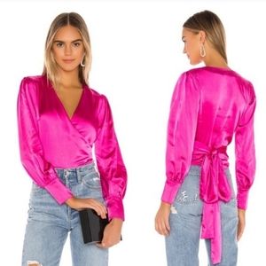 Lovers + Friends Greyson Satin Wrap Tie Magenta Hot Pink Top Small